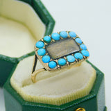 George III 9ct Gold, Turquoise & Hair Weave Mourning Ring Antique c1820