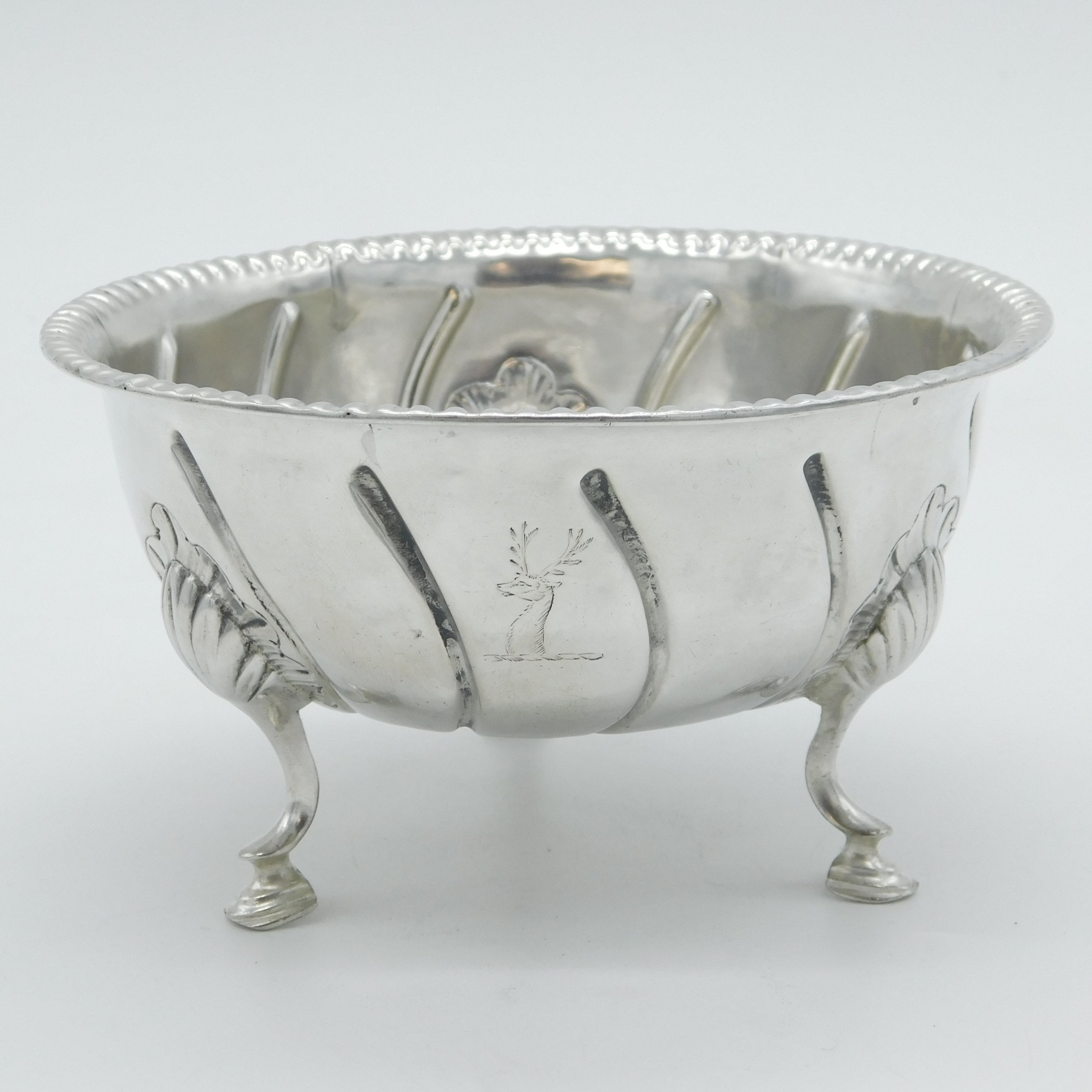 George III Irish Sterling Silver Stag Crest Fluted Bowl Antique c1790 Dublin