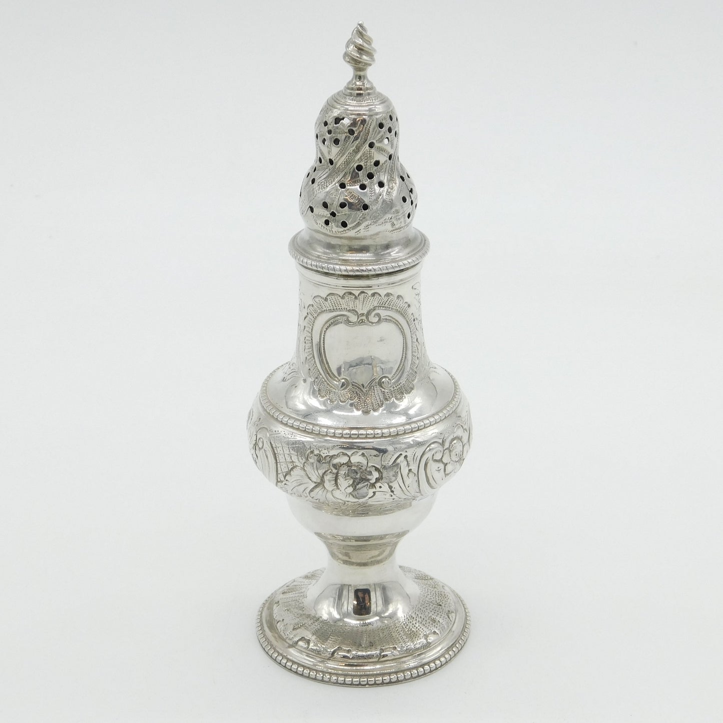 George III Sterling Silver Floral Pattern Pepper Shaker Antique 1781 London