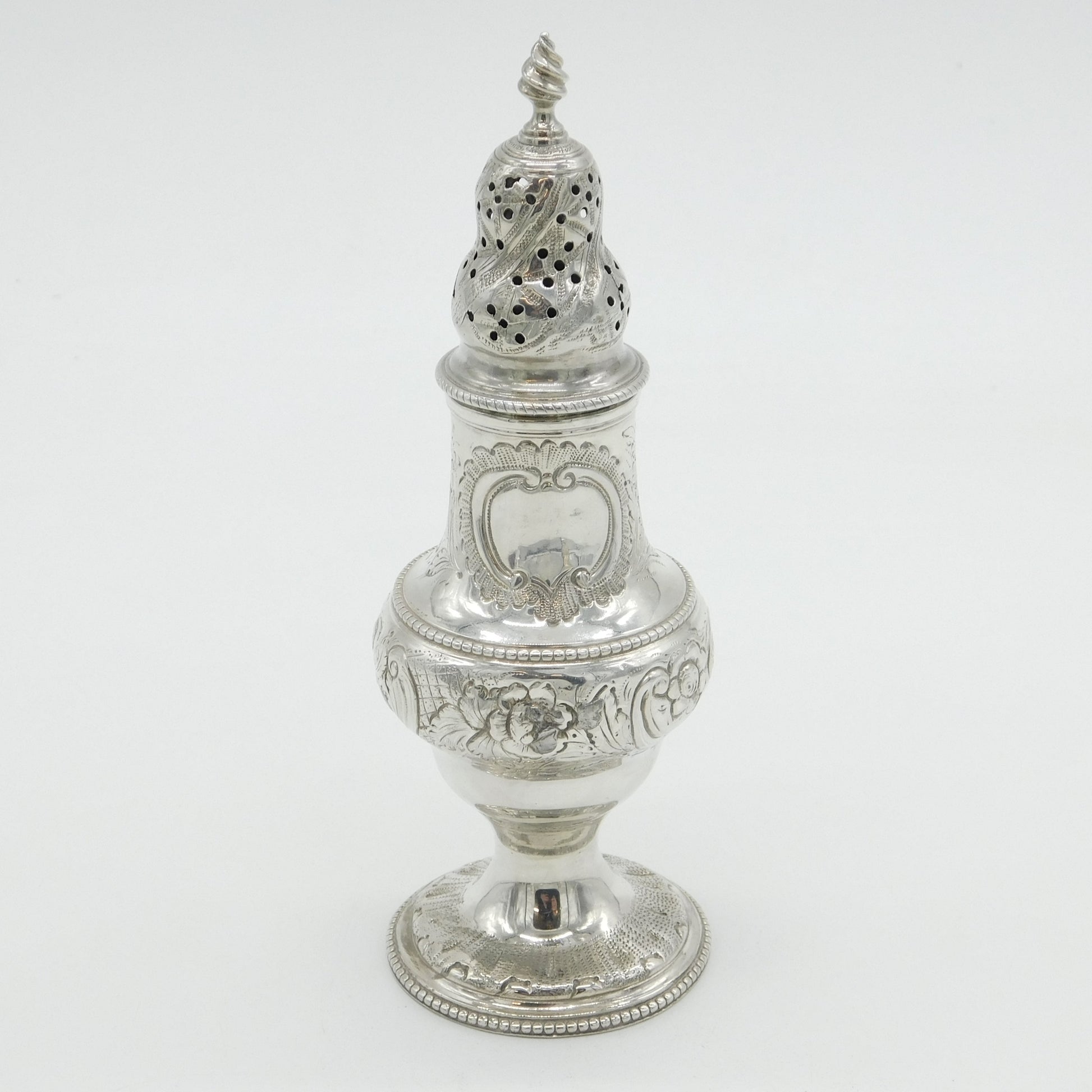 George III Sterling Silver Floral Pattern Pepper Shaker Antique 1781 London
