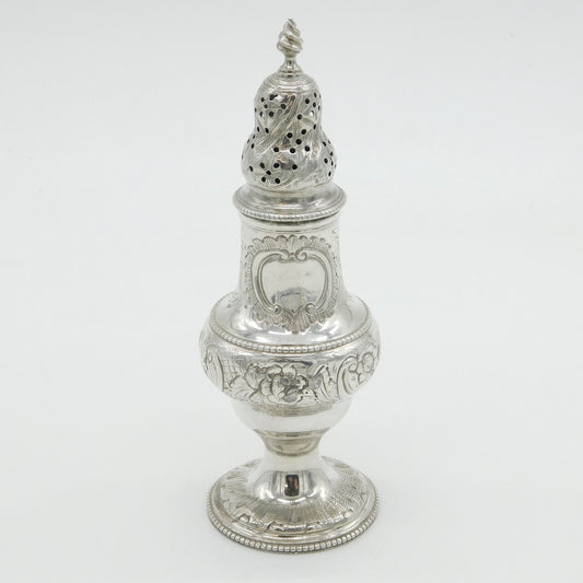 George III Sterling Silver Floral Pattern Pepper Shaker Antique 1781 London