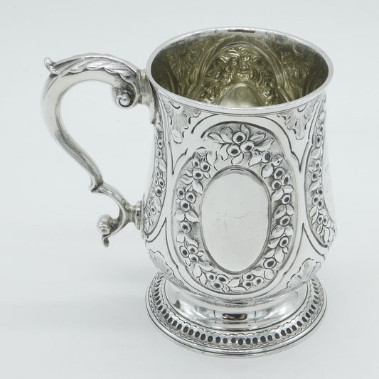George III Sterling Silver Floral Pattern Pint Tankard Antique 1815 London