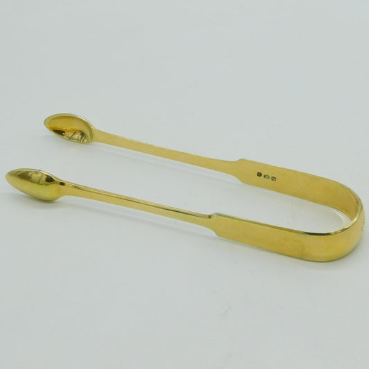 George III Sterling Silver Gilt Crested Sugar Tongs Antique 1802 London