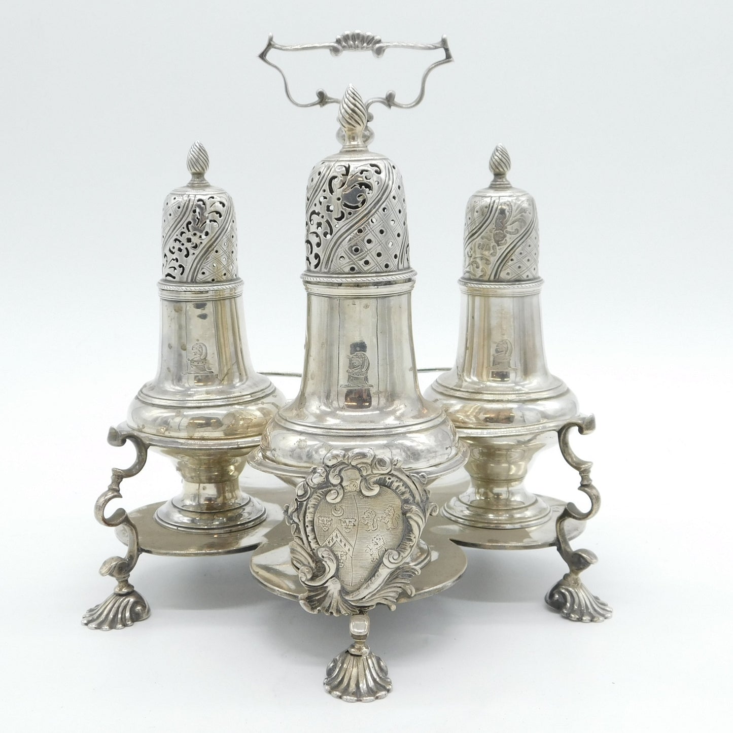 George III Sterling Silver Warwick Cruet Set Antique 1767 London William Tuite