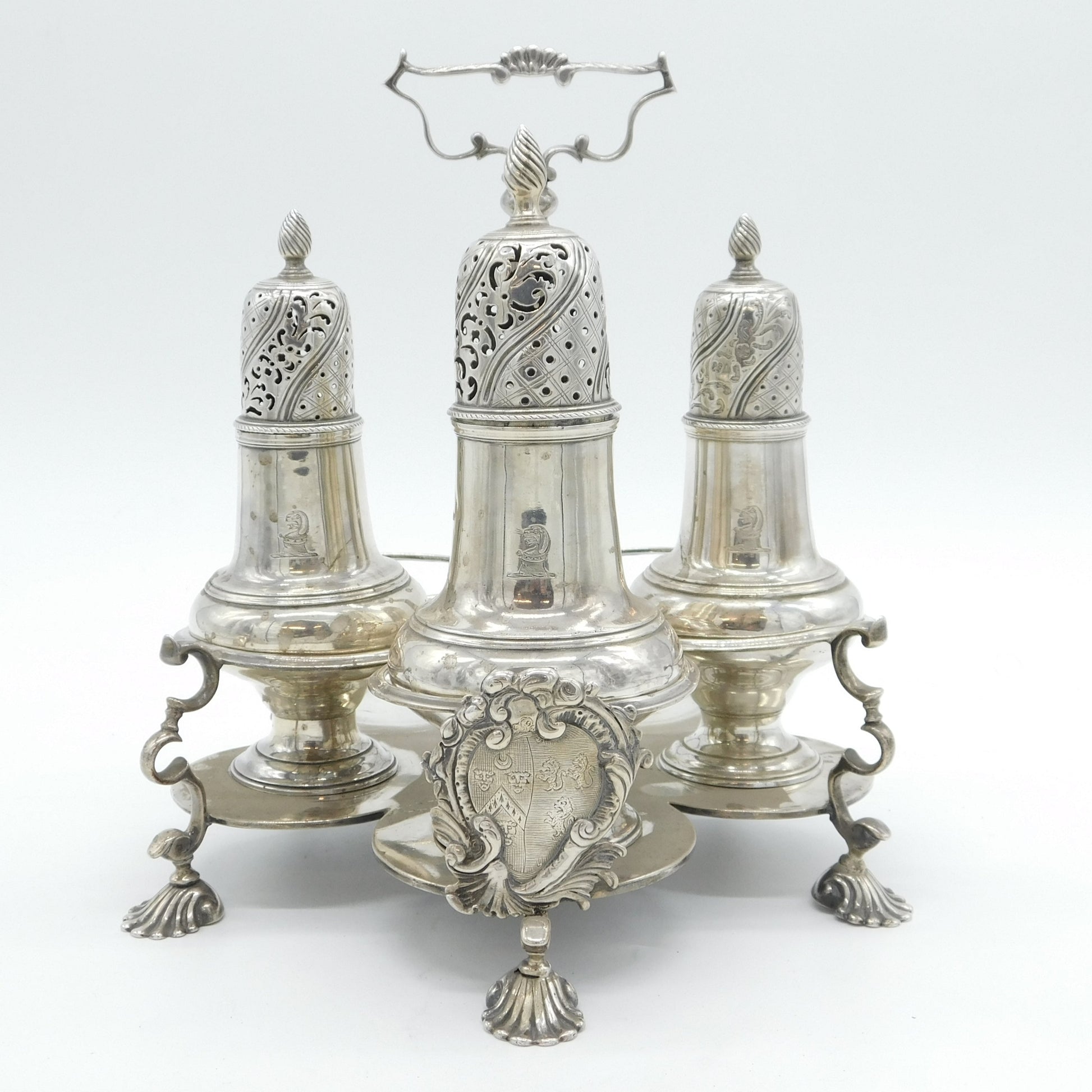 George III Sterling Silver Warwick Cruet Set Antique 1767 London William Tuite