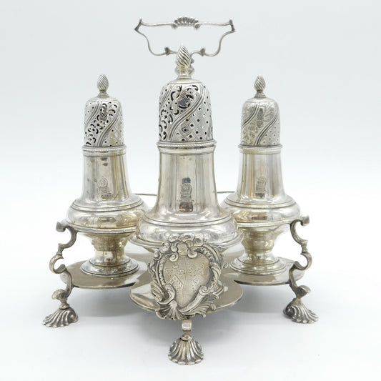 George III Sterling Silver Warwick Cruet Set Antique 1767 London William Tuite