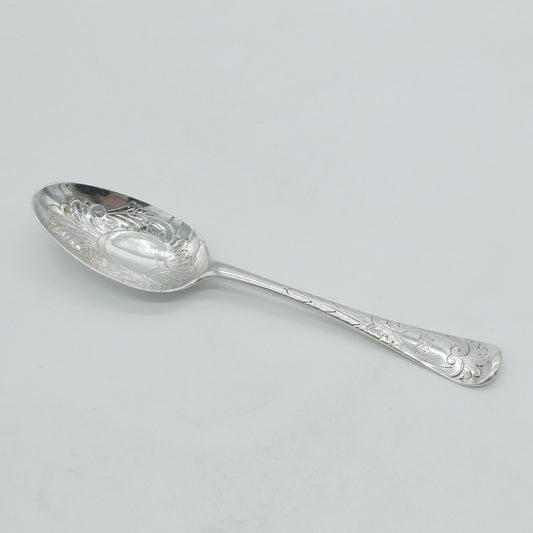 George II Sterling Silver Boar Crest Floral Serving Spoon Antique 1745 London