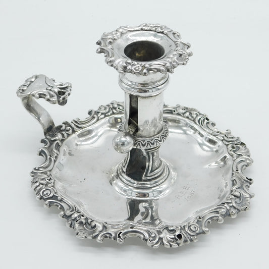 George IV Sterling Silver Floral Pattern Chamberstick Antique 1824 Sheffield