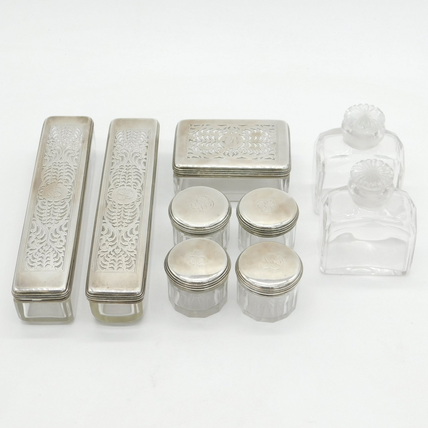 George IV Sterling Silver & Glass Nine-Part Vanity Set Antique 1825 London