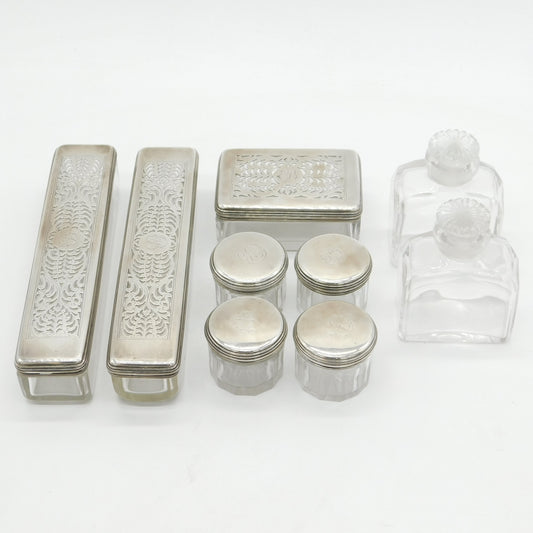 George IV Sterling Silver & Glass Nine-Part Vanity Set Antique 1825 London