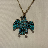 Georgian 18ct Gold & Silver Pave Set Turquoise Eagle Mourning Pendant Antique c1830
