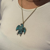 Georgian 18ct Gold & Silver Pave Set Turquoise Eagle Mourning Pendant Antique c1830