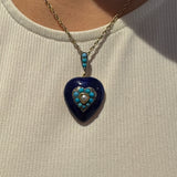 Victorian 18ct Gold, Blue Enamel, Turquoise & Pearl Heart Pendant c1840 Antique