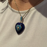 Victorian 18ct Gold, Blue Enamel, Turquoise & Pearl Heart Pendant c1840 Antique