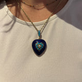 Victorian 18ct Gold, Blue Enamel, Turquoise & Pearl Heart Pendant c1840 Antique