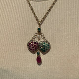 Georgian 18ct Gold, Ruby, Emerald & Pearl Set Lavalier Sweetheart Drop Pendant c1820