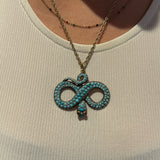 Georgian 18ct Gold & Silver Pave Set Turquoise Snake Pendant Antique c1830