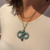 Georgian 18ct Gold & Silver Pave Set Turquoise Snake Pendant Antique c1830