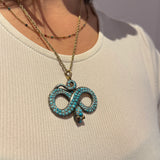 Georgian 18ct Gold & Silver Pave Set Turquoise Snake Pendant Antique c1830