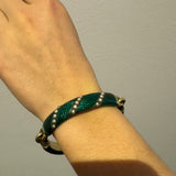Victorian French 18ct Gold Green Guilloche Enamel Pearl Set Bracelet Antique c1860