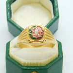 Portuguese 19ct Yellow Gold & Enamel Flag Signet Ring Antique c1930 Art Deco