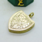 Victorian 9ct Gold Back & Front Shield Form Floral Locket Pendant Antique c1890