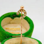 Victorian 9ct Rose Gold & Seed Pearl Lucky Horseshoe Stick Pin Antique c1890