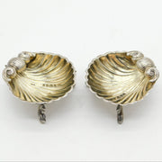 Victorian Pair of Sterling Silver Dolphin & Shell Salt Cellars Antique 1865 Birmingham