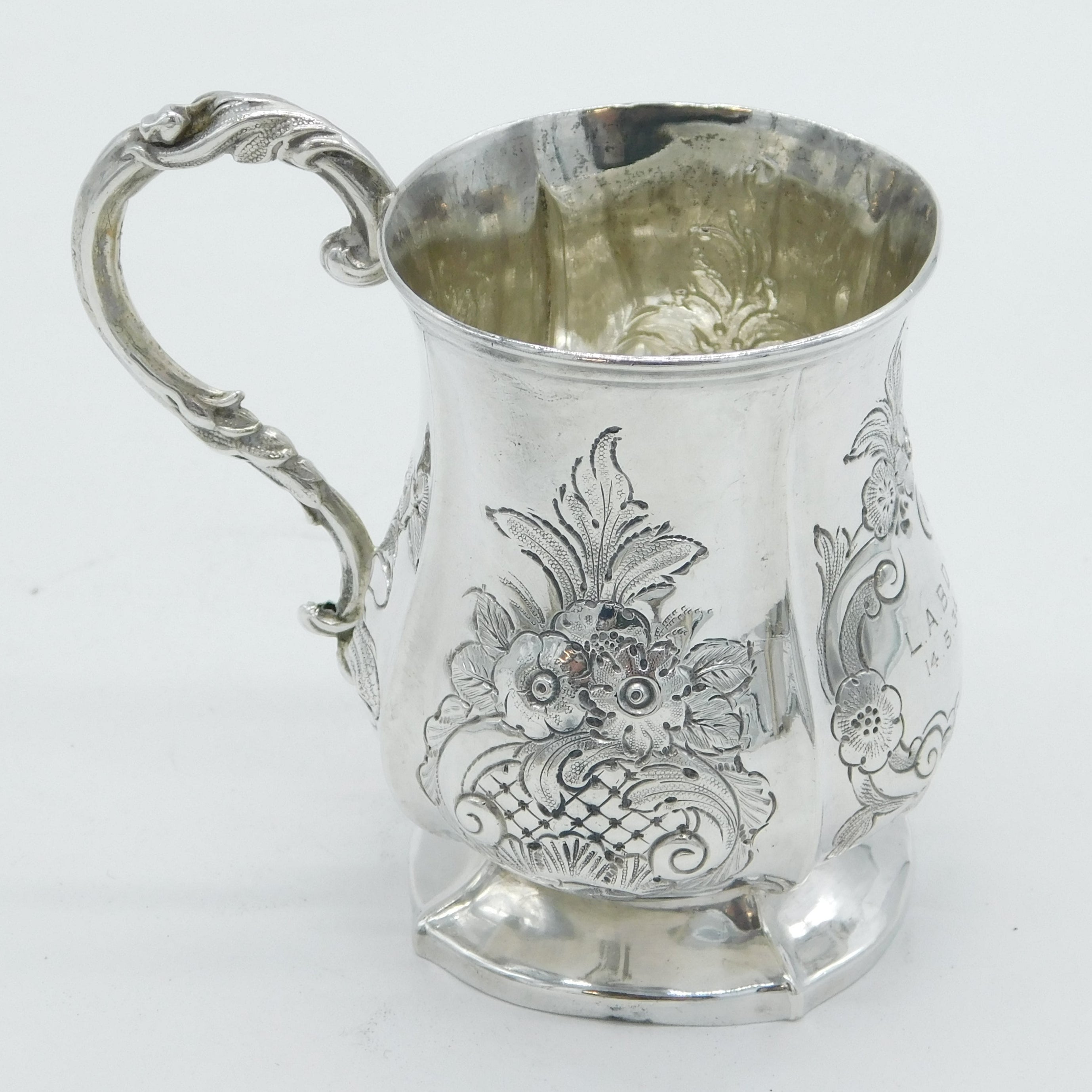 Victorian Sterling Silver Floral Pattern Christening Mug Antique 1861 Birmingham