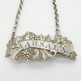 Victorian Sterling Silver Floral Pattern Marsala Decanter Label Antique 1844 London