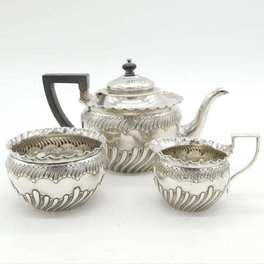 Victorian Sterling Silver Three-Piece Bachelors Tea Set Antique 1890 Birmingham