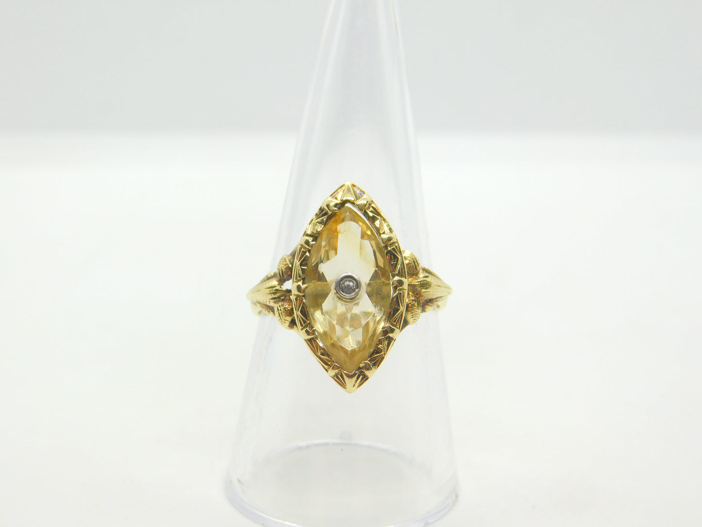 Citrine and Diamond 14ct Yellow Gold Ring Vintage Art Deco c1920