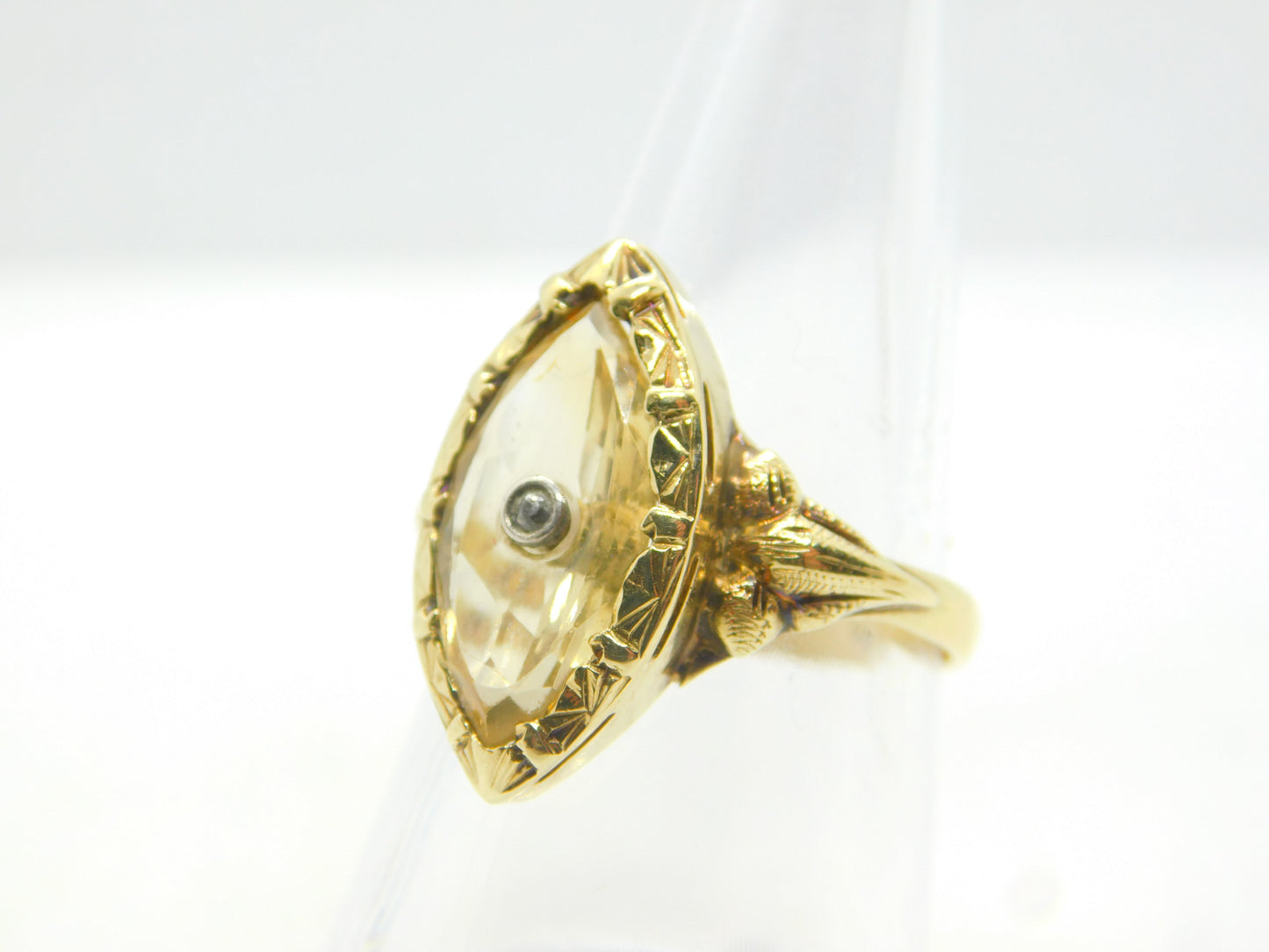 Citrine and Diamond 14ct Yellow Gold Ring Vintage Art Deco c1920